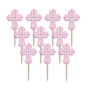 Cupcake Topper - Cross Pink